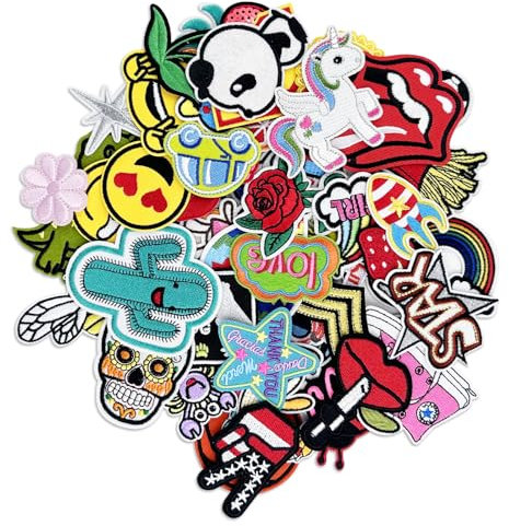 Chiluxendo 60 Stück Bügelflicken, Flicken zum Aufbügeln, Bestickte Aufnäher Patches, Bügelbilder für Textilien, Aufbügelbilder für Kinder und Erwachsene, Applikationen für Kleidung, Hosen, Jeans, Hüte