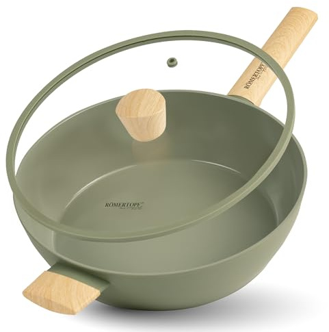 Römertopf – Sartén honda de cerámica de 30 cm apta para inducción, antiadherente sin PFAS, 4,4 L con tapa de cristal, para todas las cocinas, verde