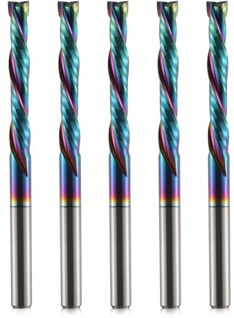 Trvoxviq Fresa de compresión en espiral de 1/8 pulgadas de diámetro de corte con revestimiento DLC, vástago de 1/8 pulgadas de metal duro CNC para tallado de madera, grabado y fresado (5 unidades)