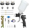 HVLP - Pistola de pintura con 3 boquillas de 1,4 mm, 1,7 mm, 2,0 mm, sistema profesional de pulverización de pintura con vaso de plástico de 600 ml con regulador de presión de aire (negro)