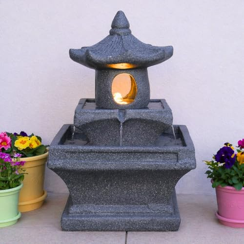 Festive Lights Fuente solar LED de 70,5 cm, con aspecto de piedra, funciona con energía solar y USB, para interior y exterior, fuente solar para exterior, jardín