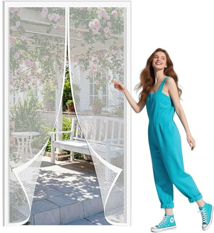 Moustiquaire Porte Magnetique 100 x 232 cm Fermeture Automatique Rideau Moustiquaire Magnétique pour Porte D Entrée Intérieur Patio Coulissante, Blanc