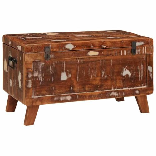 vidaXL Caja de Almacenamiento 70 x 35 x 40 cm Madera Maciza reciclada, Caja de Almacenamiento Rectangular para Sala, baúl Decorativo Moderno, Organizador Funcional y eficiente