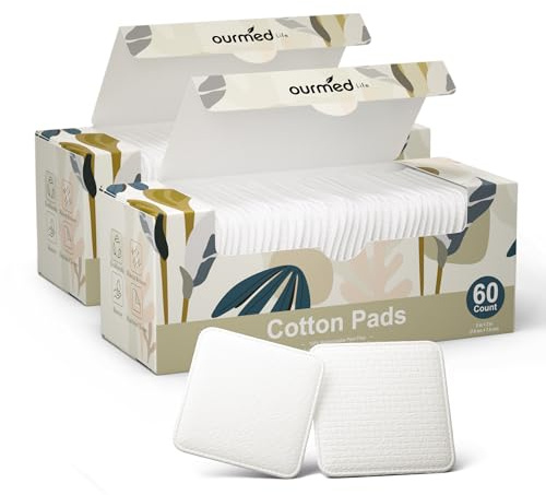 Ourmed Life Large Cotton Pads for Face, Soft & Lint-Free Cotton Rounds with Pressed Seam Design, Durable Facial Cleansing Squares for Face, Ideal Makeup Remover Pads, 3x3 Inch, 120 Count