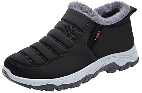 Botas de nieve para hombre, botas de invierno, impermeables, antideslizantes, con forro cálido, botas térmicas ligeras, planas y cómodas, Negro , 44 EU