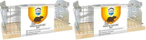 HOME DEFENSE HDNASRAT - Piège de Capture Rats Cage x1 - Capture et relâche l'animal en Toute sécurité - Piège économique Car réutilisable - Facile d'utilisation - Socle fabriqué en Bois certifié FSC