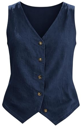 Gilet Costume Femme Gilet En Coton Et Lin Pour Femme Coupe Décontractée Sans Manches À Boutons Style Blazer Cardigan Veste Légère Col En V Gilet De Costume Chemise En Lin Pour L'Été Et Les Va