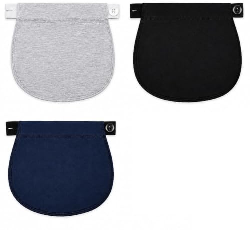 Wcawnlt Extension Pantalon Grossesse, Élargisseur de Taille Discret Femme Enceinte, Bandeau Ceinture en Tissu Côtelé Élastique pour Jean, Set de 3 Noir Bleu Gris