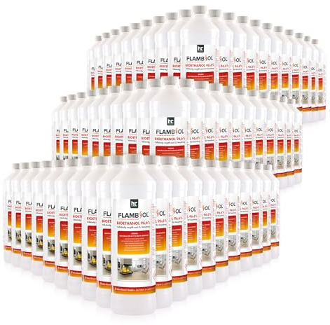 Höfer Chemie Bioéthanol 96,6% Premium 60 x 1 L - pour Cheminée de Table, Cheminée & déco de Jardin - sans Fumée ni suie - A Base de maïs & de Betteraves