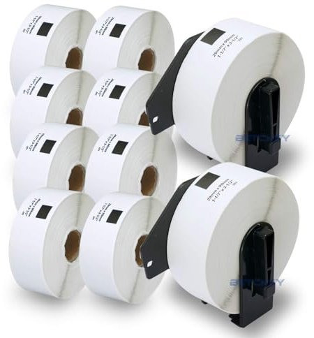 BETCKEY - 10 Rotoli DK-11201 Etichette per Indirizzi Compatibile con Brother, 29mm x 90mm, 4000 Etichette per Stampanti di Etichette Brother QL (2 Portaetichette Riutilizzabili)