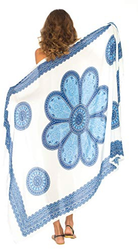 SHU-SHI Sarong Cover Ups For Swimwear Women Long Pareo Flower Beach Wrap Skirt With Coconut Clip