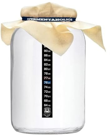 Fermentaholics One Gallon Glass Kombucha Jar with Breathable Muslin Cloth Cover, and Rubber band | Perfect SCOBY Home For Anyone Looking To Brew Their Own Kombucha | American-Made Glass Jar (1)