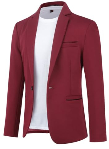 Allthemen Herrkavaj slim fit kostymjacka en knapp kavaj herr casual elegant formell för bröllop affärskväll, rödvin, XXL