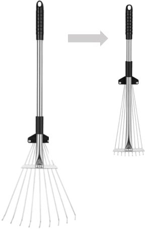 Râteau de jardin télescopique, 75 cm réglable en métal avec tête pliante, petite brosse à gazon pour feuilles tombées, outil de nettoyage rétractable pour pelouse, jardinage (75 à 54 cm)