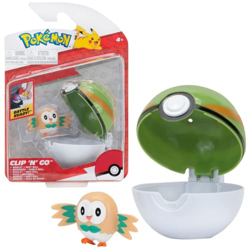 Pokémon PKW2652 - Clip and Go Pokéball - Bauz & Nestball, offizieller Pokéball mit beweglicher 5 cm Figur