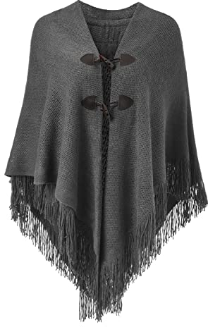 Ferand Damen Poncho Locker sitzender Cape Schal mit offener Vorderseite für Herbst und Winter - One Size - Dunkelgrau