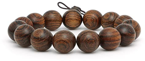 Thajaling Pulsera de cuentas de sándalo de piel de tigre, pulsera de cuentas de madera natural, pulsera de cuentas de madera hecha a mano de 12 mm, Pulsera de cuentas de 15 cuentas servidas a mano
