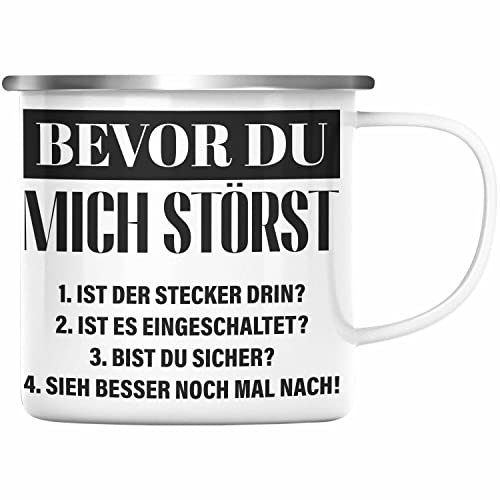 Trendation - IT Techniker Geschenk Emaille Tasse Support IT Informatiker Geschenk Lustiger Spruch Männer (Silber)