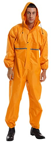 inlzdz Herren Overall Wasserdichter Regenoverall Regenmantel Reflective Reinigungsoverall mit Reißverschluss Langarm Hooded Raincoat Arbeitskleidung Gelb XXL