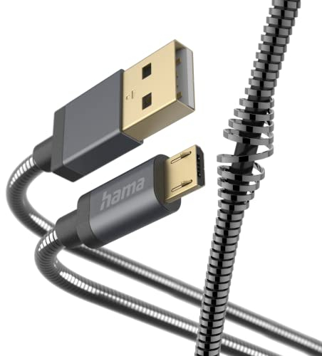 Hama Micro-USB Metall Kabel (Lade- und Datenübertragungskabel USB-A 2.0 Stecker auf Micro-USB, Aluminiumstecker, Knickschutzkabel, elegante und robuste Metallummantelung, 1,5 m) anthrazit