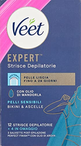 Veet Expert Strisce Ascelle e Zona Bikini Pelli Sensibili (8 Pezzi, 16 Strisce)