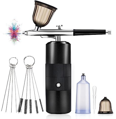 Airbrush-kit med luftkompressor, airbrush-kit för naglar, nagelairbrush-maskin, trådlös airbrush-pistol för nagelsmink mat tårta dekoration skjorta kläder färg, aerografo