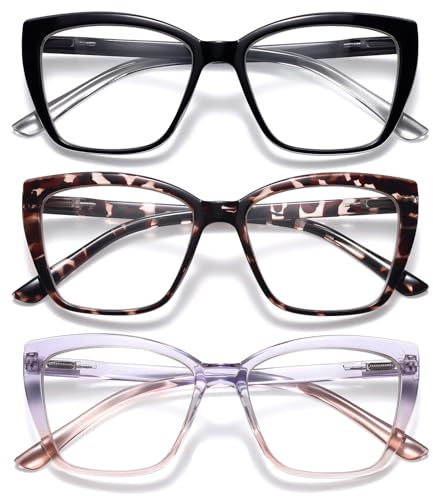 ORANZI Reading Glasses for Women, 3 pack Fashion Oversized Blue Light Readers for Women, Spring Hinge Cat Eye Glasses Anti Eyestrain (A1 Black Tortoiseshell Purple, 1.75)