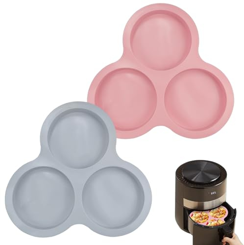 WakiHong 2 Stück Eierpfanne für Heißluftfritteuse Eierform Für Die Heißluftfritteuse 3 Kavitäten Spiegelei Formen Silikon für Frühstückseier,Sandwiches,Luftfritteusen-Eierformen,Pfannkuchenform.