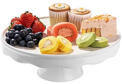 BestVida SparkWorks Tortenplatte mit Fuß, Tortenständer, Weißes Steingut, Ø 30 cm (Mehrzweck-Weiß)