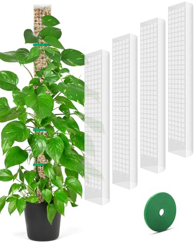 4 Pcs 24 Inch Plastic Moss Pole for Plants Monstera Climbing Plants, Stackable Moss Pole for Indoor Plants Work with Sphagnum Moss, Plant Support Structure to Help Plants Grow Upward