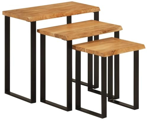 vidaXL Satsbord 3 st med levande kant massivt akaciaträ, bord, tre satsbord, soffbord tre delar, vardagsrumsbord, tre soffbord, massivt trä satsbord
