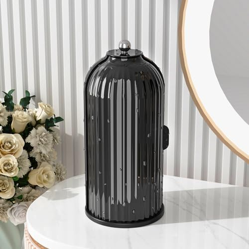 GAXmi Makeup Brush Holder with Lid Cosmetic Tools Organizer 360 Rotating Waterproof Dustproof Beauty Brushes Storage for Vanity, Dark Black
