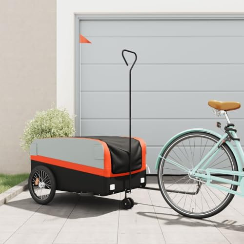 Swpsd Bike Trailer Black and Orange 45 kg Iron Bicycle Trailer Cargo Bike Trailer Camping Luggage Storage Carrier Transport Option1