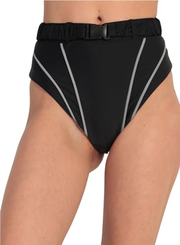 Ella Lust Short réfléchissant pour Femme – String Taille Haute avec Boucle à la Taille – Pantalon de Pole Dance Tenue de Festival(Black,S,13172r)