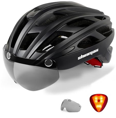 Shinmax Fahrradhelm Herren Damen Fahrradhelm mit Visier Abnehmbarer Schutzbrille MTB Helm mit Licht Männer Frauen Mountainbike Helm Mountain Road Fahrradhelme Einstellbarer Sicherheitsschutz NR-096