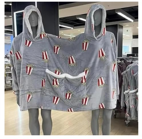 JMORCO Wearable Blanket Intimate Hoodie Fun Couples Hooded Sweatshirt Unisex Oversized Long Sleeve Pullover For Couples Two-person Blanket Hoodie(Gray popcorn)