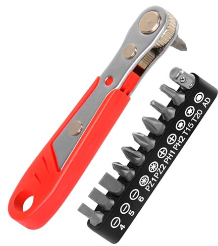 Mini Ratchet Wrench with Screwdriver Bits, Right Angle Magnetic Screwdriver PH2 1/4 Inch Ratchet Wrench Drive High Torque Offset Reversible, Pocket Ratchet Screwdriver Tools Set Gifts for Men