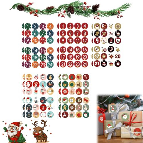 Pegatinas Navideñas,Pegatinas de Navidad,Pegatinas Navideñas para Tarjetas,Navidad Pegatinas para Niños Manualidades,6 Hojas Pegatinas para Calendario de Adviento,Pegatinas de Calendario Navideño