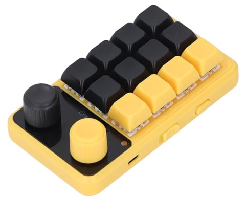 Fockety RGB Programmable Macro Keyboard, 12 Keys Dual Knob Red Switch Mechanical Gaming Keypad with Layer Switching Key, Layer Indicator, One Handed Keyboard for Office Gaming Music