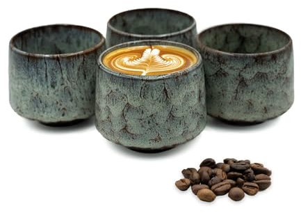 Pheniox | Lot de 4 tasses à cappuccino Tibet Light Green | 180 ml | Tasses de qualité supérieure en faïence | Sans anse | Passe au lave-vaisselle | Café | Expresso | Moka | Cadeau homme femme