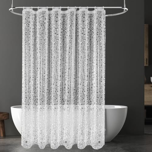URAQT duschdraperi, antimögel vattentät snabbtorkande duschdraperier, tvättbara PEVA duschdraperier 180 x 180 cm med 12 rostfria duschdraperiringar, badkar duschdraperi (3D-grus)