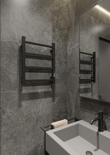 Elna Scaldasalviette Elettrico 45W 51x40сm - Scaldasalviette Nero Opaco con Timer e Termostato - IP44 - Montaggio a parete