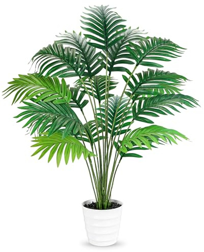 Der Rose 28 Fake Palm Tree Tall Artificial Plants Areca Faux Trees Indoor in White Pot for Home Office Living Room Floor Porch Balcony Decor