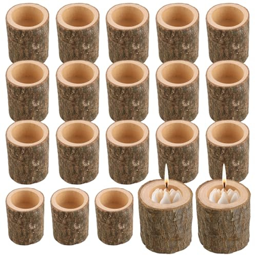 JMIATRY 20 portavelas de madera 7 x 4 x 6 cm, candelabros de madera, tocón de árbol natural, portavelas para Halloween, Navidad, Día de San Valentín, decoración del hogar