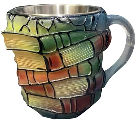 Bokmugg – mugg för bokälskare | Kaffekoppsbibliotek | Cappuccinokopp med handtag | Återanvändbar bibliofil dryckesartiklar för morgonpaus kafé arbetsrum bokhylla samling