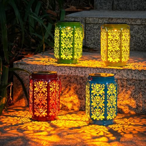 OxyLED Lanterna Solare da Esterno, Lanterna Solare 4 Colori con Manico IP44 Impermeabili Lanterne da Giardino Lanterne Solari da Esterno per Tavolo Patio Cortile Recinzione Vialetto Confezione Rosa