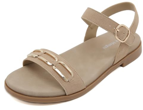 Meik Mangni Sandali Donna Estive Comodi Eleganti Piatto Sandali Regolabile e Aperta Scarpe Antiscivolo Casual Spiaggia Sandalo,Beige,37 EU