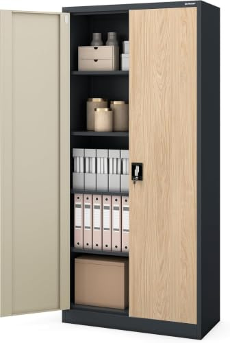 Jan Nowak Armoire à dossiers de Bureau, Armoire métallique verrouillable, Meuble classement Documents, Armoire pour classeurs avec étagères réglables, Grande capacité, 195 x 90 x 40 cm
