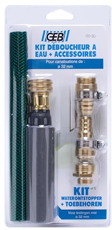 GEB Kit déboucheur à Eau sous Pression. sans Produits Chimiques, sans Odeur et réutilisable. Taille Ø32-40mm + Accessoires