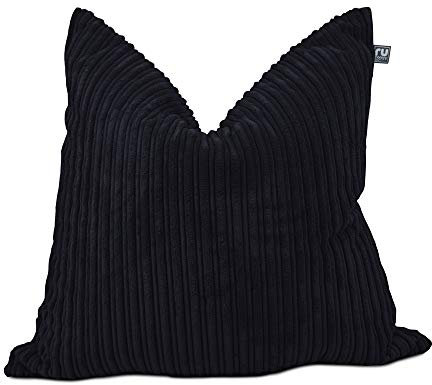 rucomfy Beanbags Soft Corduroy Square Floor Cushion - Use as Large Cushion, Pillow or Extra Seating - Home Living Room Decor or Bedroom Furniture - Machine Washable - L68cm x W68cm (Black)
